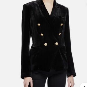 NEW Rachel Zoe Velvet Double Breasted Gold Buttons Black Military Blazer,Size XS